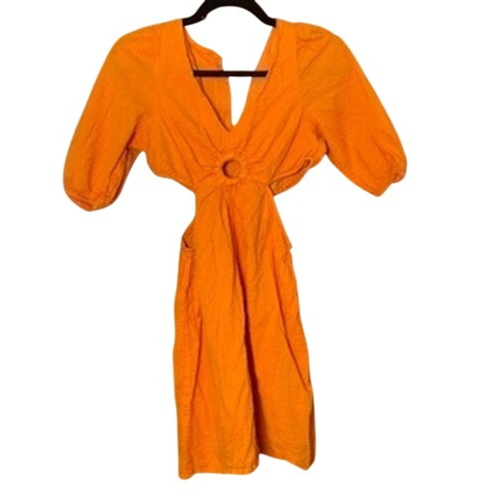 And Now This Mini Dress S Orange Cutout Coverup Beach Seersucker Puff Sleeve